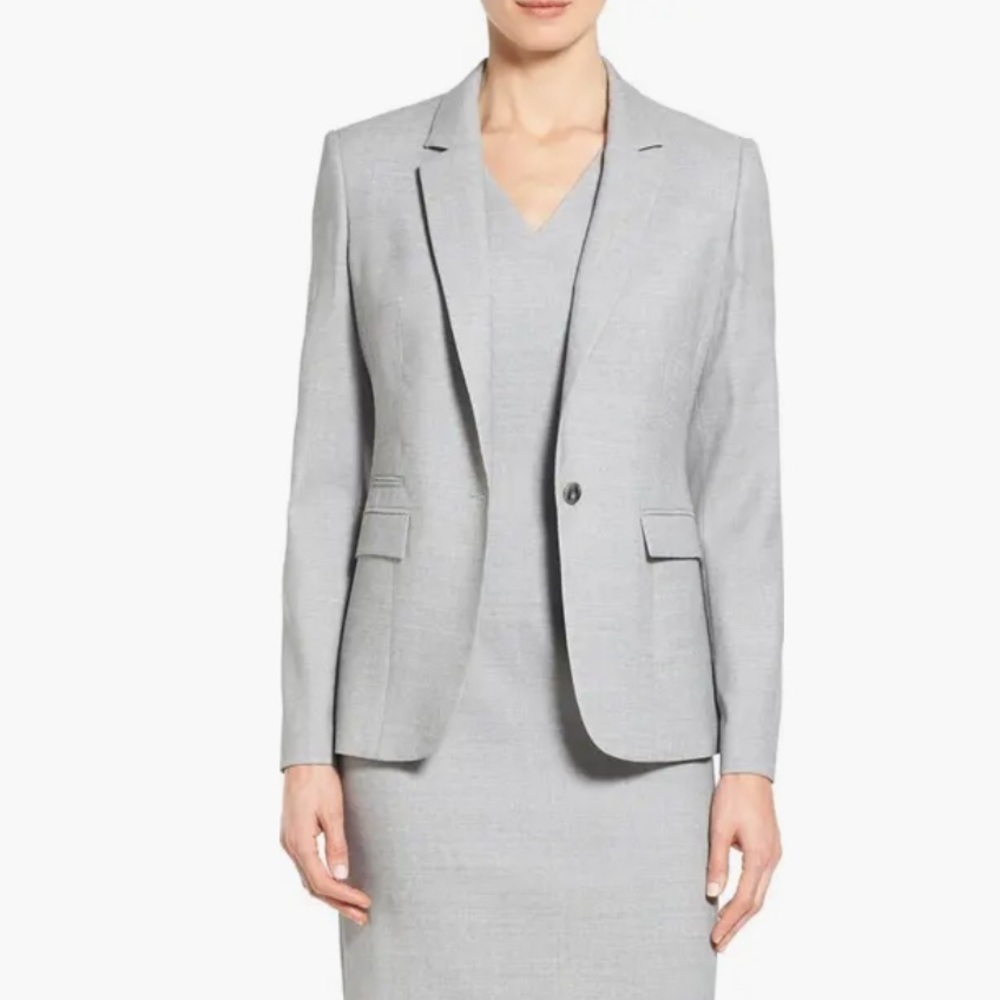 BOSS Jeshina Virgin Wool Blazer Light Gray Size 12